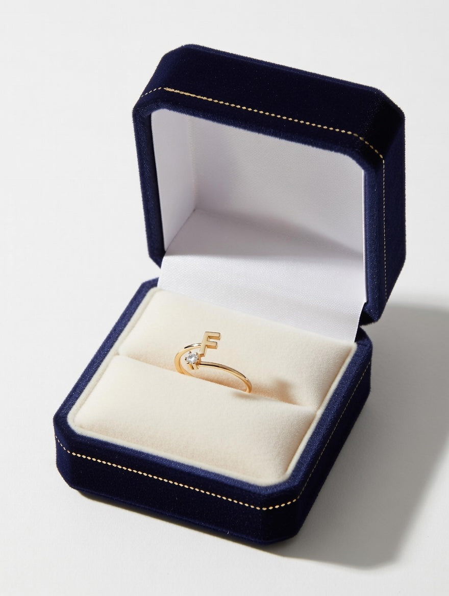 Elegant Gold Initial “F” Diamond Ring